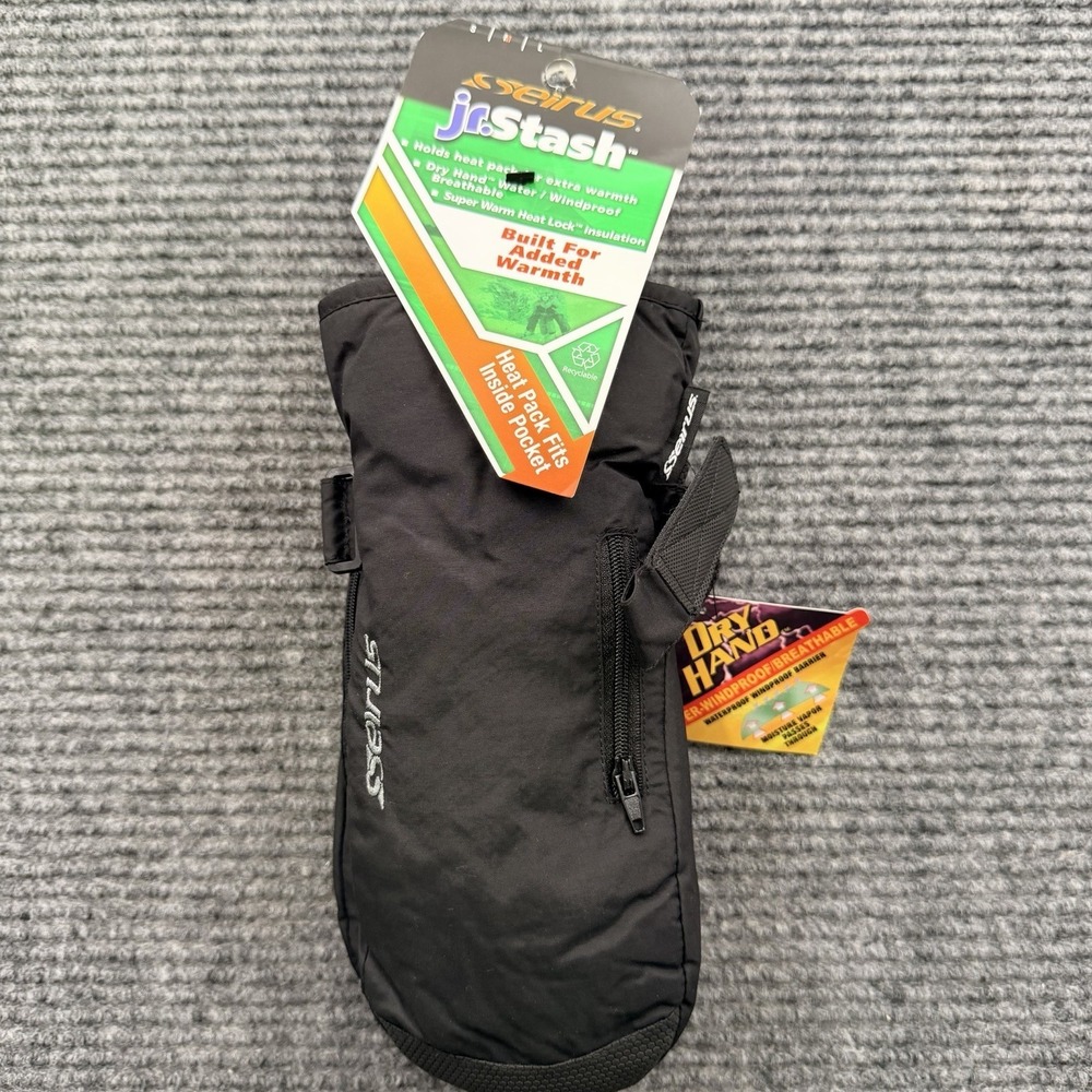 Seirus‎ Jr Stash Mitt Waterproof Kids Winter Glove Black Medium HeatLock NWT
